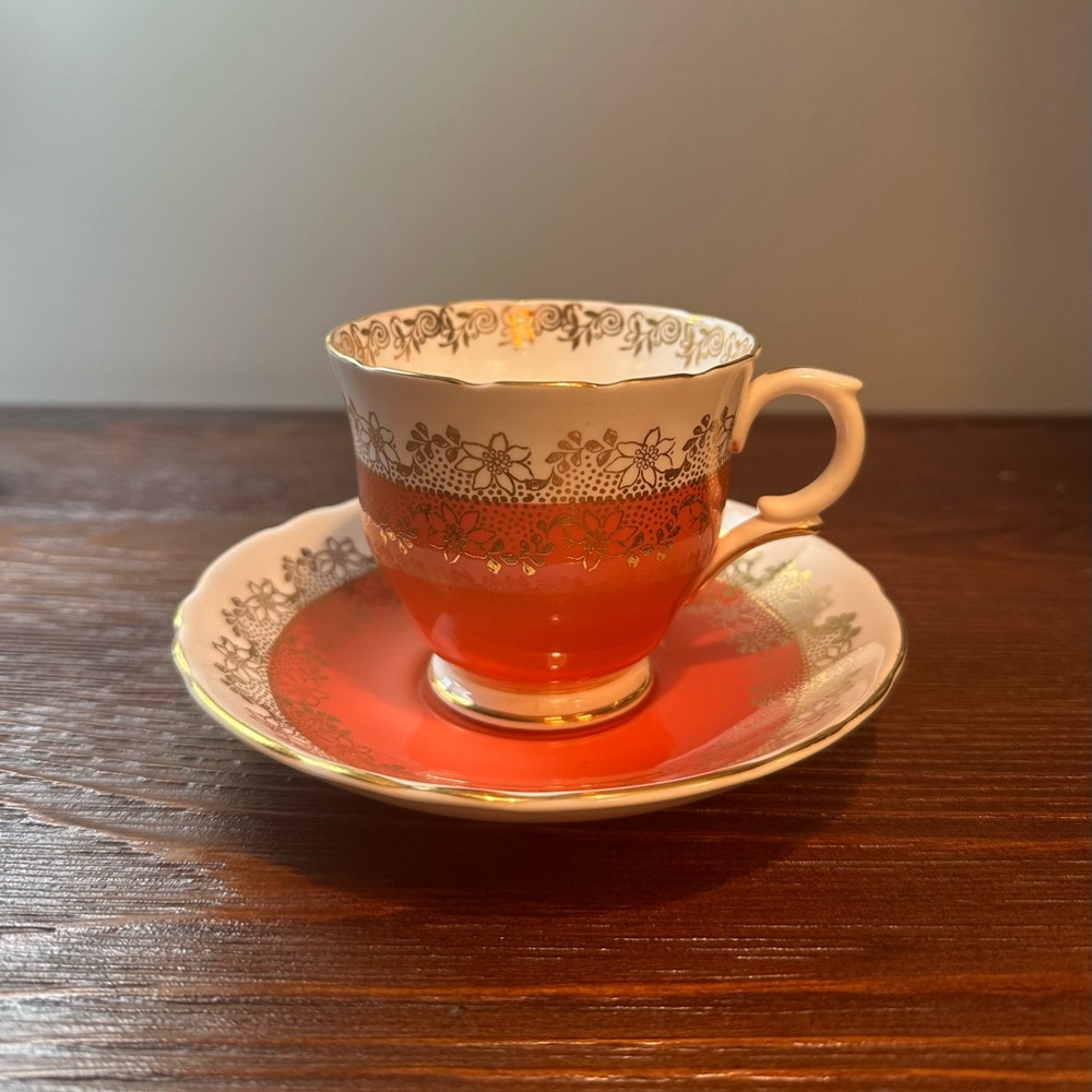 Crown Staffordshire H102 Rust Footed Teacup and Saucer Tea Set